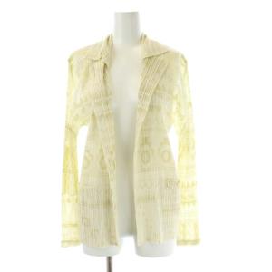 イッセイミヤケ プリーツ 総柄 カーディガン 3 アイボリー ベージュ