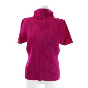 イッセイミヤケ プリーツ ハイネック ショートスリーブ カットソー 半袖 3 紫 パープル