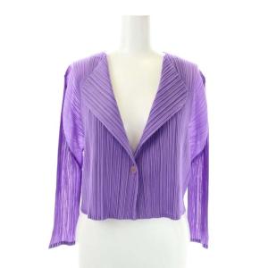 PLEATS PLEASE ISSEY MIYAKE イッセイミヤケ プリーツ カーディガン 前開き 七分袖 3 紫 パープル