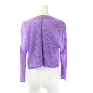 PLEATS PLEASE ISSEY MIYAKE イッセイミヤケ プリーツ カーディガン 前開き 七分袖 3 紫 パープル