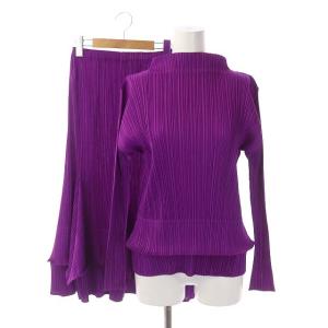 イッセイミヤケ プリーツ セットアップ カットソー 長袖 スカート ロング 31 パープル