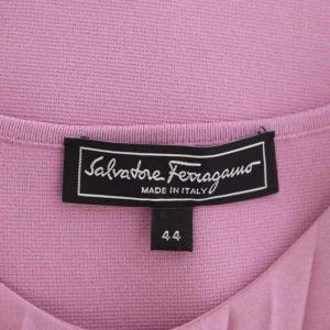 Salvatore Ferragamo ロゴ プリーツ ノースリーブ ワンピース ミモレ丈 ロング フレア 44 ピンクパープル