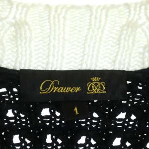 Drawer BLKxWHT カーディガン ニット 長袖 コットン 1 黒 白 ブラック ホワイト