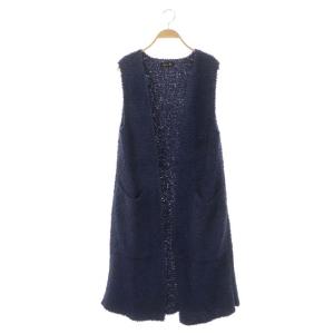 フリンジロングジレ ベスト ノーボタン 1 青 ブルー
