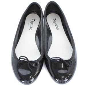 Repetto バレエシューズ エナメル リボン フラット 38 24cm 黒 ブラック