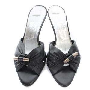 Salvatore Ferragamo オープントゥ ミュール サンダル レザー 6 23.5cm 黒 ブラック