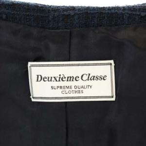 Deuxieme Classe ツイード ノーカラージャケット 総裏地 36 紺 黒 ネイビー ブラック