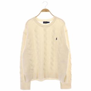 カシミヤ混 ケーブルニット セーター プルオーバー 長袖 L G 白 ホワイト