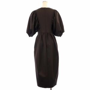 LANVIN en Bleu ボリュームスリーブコクーンワンピース 五分袖 ギャザー ロング クルーネック 38 茶 ブラウン