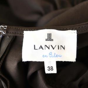 LANVIN en Bleu ボリュームスリーブコクーンワンピース 五分袖 ギャザー ロング クルーネック 38 茶 ブラウン
