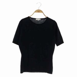 ニット カットソー クルーネック 半袖 ウール プルオーバー M 黒 ブラック