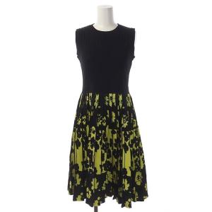 Diagram GRACE CONTINENTAL 22SS バイカラーフラワー ワンピース ニット ひざ丈 プリーツ 36 紺 黄 ネイビー イエロー