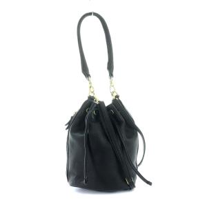 ショルダーバッグ ハンドバッグ 2way 巾着 レザー 黒 ブラック