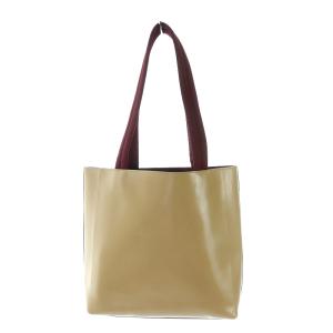 PRADA トートバッグ ロゴ型抜き レザー ベージュ ボルドー