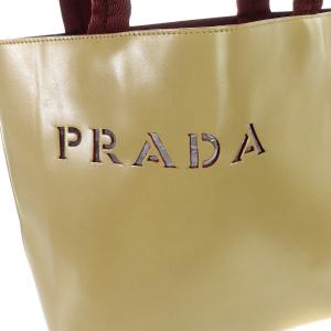 PRADA トートバッグ ロゴ型抜き レザー ベージュ ボルドー