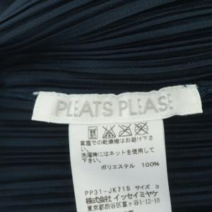 PLEATS PLEASE ISSEY MIYAKE プリーツ チュールドッキング カットソー フレンチスリーブ シアー 3 ネイビー