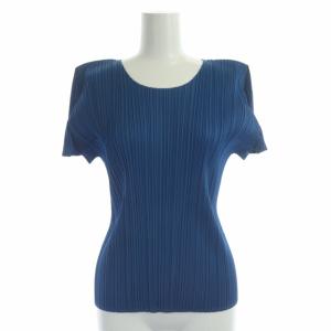 イッセイミヤケ プリーツ クルーネック ショートスリーブトップス カットソー 半袖 3 青 ロイヤルブルー