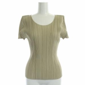 イッセイミヤケ プリーツ クルーネック ショートスリーブトップス カットソー 半袖 3 ベージュ