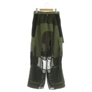 sacai 20SS Combo Cargo Trousers ワイドパンツ 切替 シアー ベルト付 2 カーキ