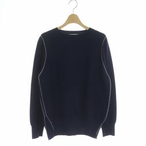 ニット カラーステッチ セーター クルーネック 長袖 プルオーバー 38 ネイビー ホワイト
