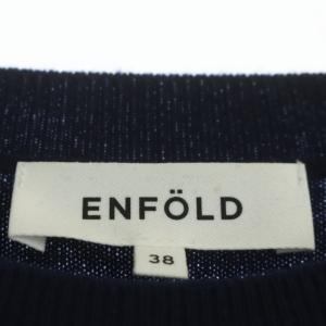 ENFOLD ニット カラーステッチ セーター クルーネック 長袖 プルオーバー 38 ネイビー ホワイト