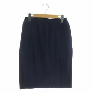 A-POC コットン 切り替え タイトスカート ひざ丈 ニット 2 紺 黒 ネイビー ブラック