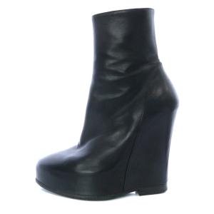 ANN DEMEULEMEESTER ブーツ ショート ウェッジソール レザー 35 22.5cm 黒 ブラック