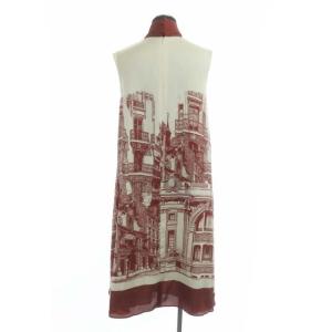 Grace Class プリントボウタイワンピース ロング フレア ノースリーブ 38 オフホワイト レッド