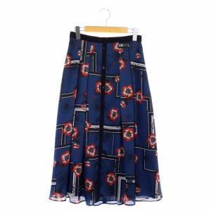 花柄ロングスカート フレア タック 総柄 バックジップ 38 マルチカラー