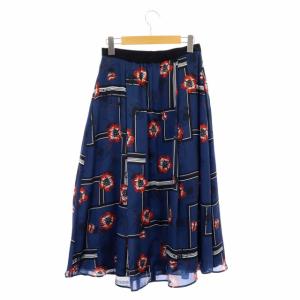 ANAYI 花柄ロングスカート フレア タック 総柄 バックジップ 38 マルチカラー