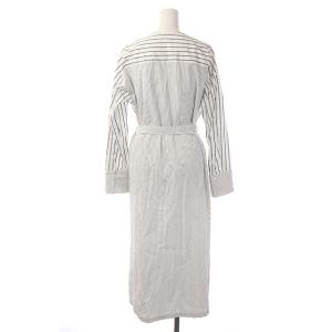 ANAYI 長袖 ストライプシャツワンピース フレア ロング 長袖 38 白 濃紺 ホワイト ダークネイビー