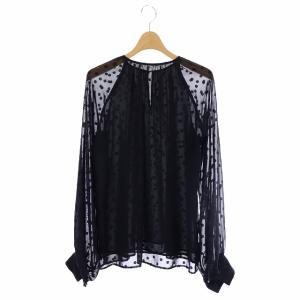 20SS ドット柄シースルーブラウス 長袖 38 黒 ブラック