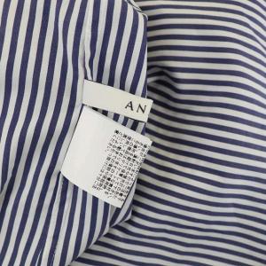 ANAYI 20SS コットンギャザースリーブシャツ 七分袖 ストライプ ノーカラー 38 ネイビー ホワイト