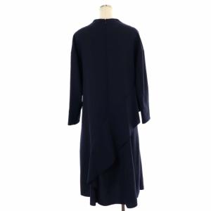 ENFOLD フレアワンピース 長袖 ロング クルーネック 36 ネイビー
