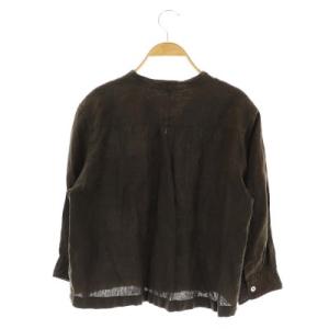 MARGARET HOWELL SHIRTING LINEN バンドカラーシャツ 七分袖 ショート リネン 2 茶色 ブラウン
