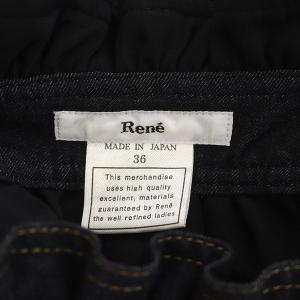 René リボン フレアスカート ひざ丈 デニム調 36 濃紺 ダークネイビー