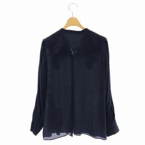 ANAYI 22SS ブラウス シャツ レーヨンシルク 長袖 ビッグカラー レース 38 紺 ネイビー