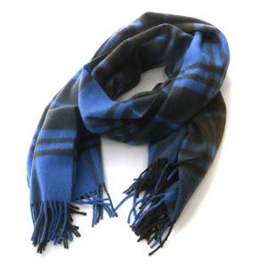 JOSHUA ELLIS ストール 大判 チェック カシミヤ フリンジ ブルー