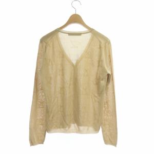LEONARD ファッション FASHION カーディガン 長袖 Vネック シルク 総柄 M ベージュ