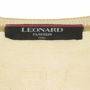LEONARD ファッション FASHION カーディガン 長袖 Vネック シルク 総柄 M ベージュ