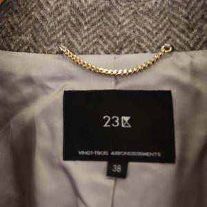 23区 19AW ヘリンボーンツイードコート アウター フリンジ 38 ブラウン 茶色