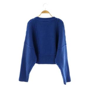 ENFOLD 22SS ウールリブショートCARDIGAN カーディガン ニット 長袖 ショート丈 ワイド 38 青 ロイヤルブルー