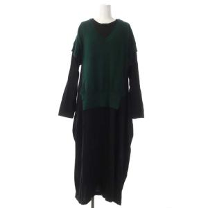 21AW ニットレイヤード カットDRESS ワンピース 38 グリーン ブラック