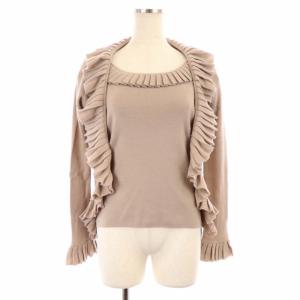 アンサンブル 2点セット ニット ウール フリル 半袖カットソー クルーネック プルオーバー カーディガン 長袖 Vネック