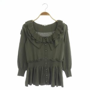 フリル カーディガン ニット 長袖 金ボタン ギャザー 2 カーキ