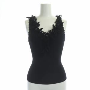 EPOCA フラワー アンサンブル リブニット カーディガン 七分袖 カットソー ノースリーブ 40 黒 ブラック