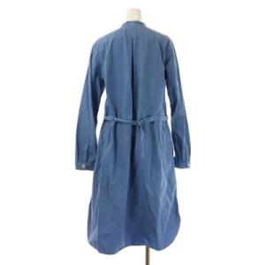 MHL. バンドカラーデニムシャツワンピース ロング ミモレ 長袖 ブルー