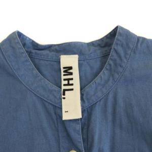 MHL. バンドカラーデニムシャツワンピース ロング ミモレ 長袖 ブルー