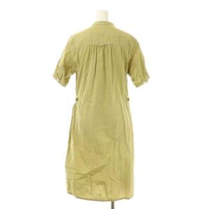 MHL. シャツワンピース 五分袖 ダブル ロング ミモレ コットン イエロー グリーン