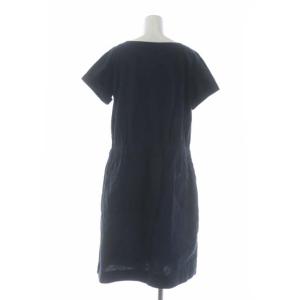 MHL. リネンコットン ワンピース 半袖 ひざ丈 2 紺 ネイビー